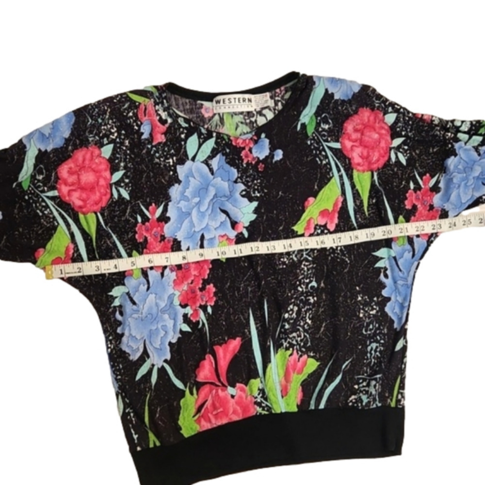 Womens Vintage Western Connection black floral quarter sleeve top size Medium. - Picture 14 of 14